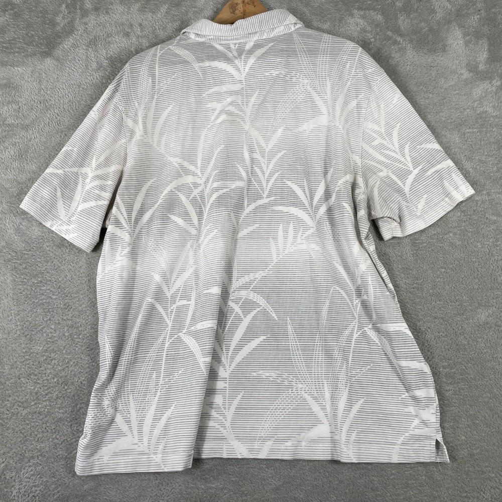 Nat Nast Polo Shirt Mens 2XL White Grey Palm Leaf Striped Coastal Resortwear - Picture 2 of 8